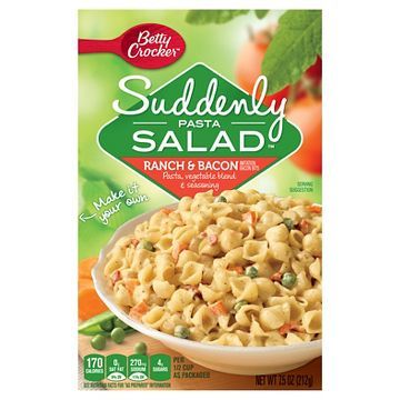 Betty Crocker Suddenly Salad Pasta Kit Ranch & Bacon 7.5 oz.   I love this pasta salad. Betty Crocker Pasta Salad, Suddenly Pasta Salad, Salad Ranch, Parmesan Pasta Salad, Creamy Italian Pasta Salad, Instant Pasta, Macaroni Pasta Salad, Bacon Pasta Salad, Salads Ideas