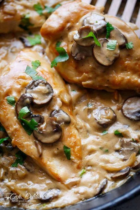 Chicken Thigh Casserole, Champagne Chicken, Chicken With Mushrooms, Balsamic Recipe, Cafe Delites, Easy Chicken Thigh Recipes, Chicken Entrees, Easy Baked Chicken, Turkey Dishes