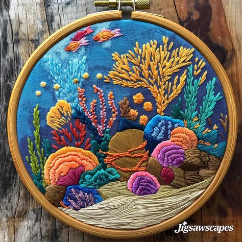 Sealife Embroidery, Ocean Embroidery Patterns, Decor Lamaran, Embroidery Ocean, Ocean Embroidery, Coral Embroidery, Design Color Trends, Hand Stitched Embroidery, Color Knowledge