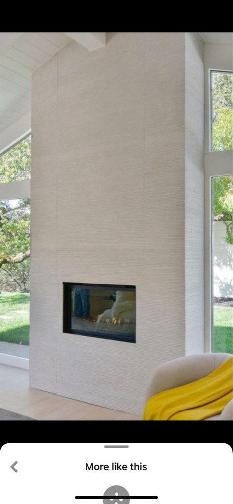 Stone Tiles Fireplace, Tiles For Fireplace Wall, Natural Tile Fireplace, Full Wall Tile Fireplace, Contemporary Fireplace Tile, White Tile Fireplace Wall, Ribbon Tile Fireplace, Modern Fireplace In Bedroom, Large Format Tile Fireplace Surround