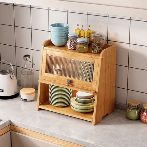 Kitchen Wooden Storage Box Design Couvert Chocolate Snack Bread Box Food Storage Craft Paneras Para Storage Box Design, Wooden Kitchen Storage, Tea Cup Storage, Desktop Storage Drawers, Pan Organizer, Modern Kitchen Storage, Pan Kitchen, Kitchen Storage Boxes, Sideboard Storage Cabinet