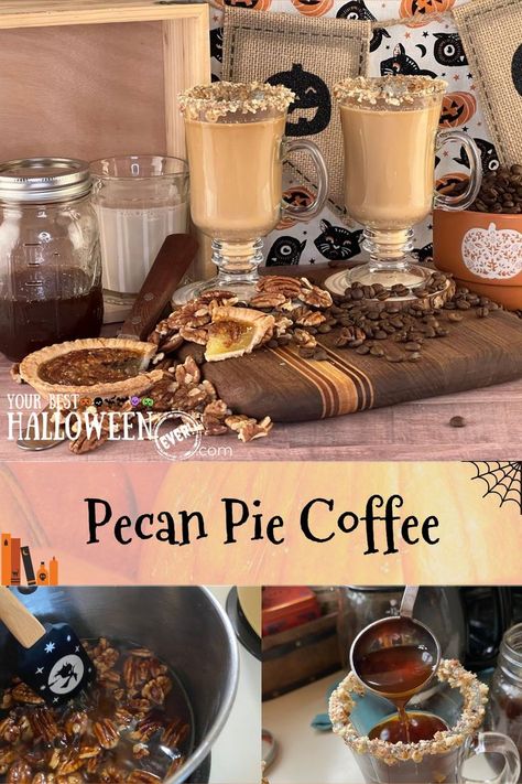 Pecan Pie Coffee Recipe Almond Creamer, Halloween Craft Projects, Halloween Food Treats, Halloween Baking, Caramel Coffee, Pecan Pie Recipe, Coffee Syrup, Coffee Recipe, Halloween Diy Crafts