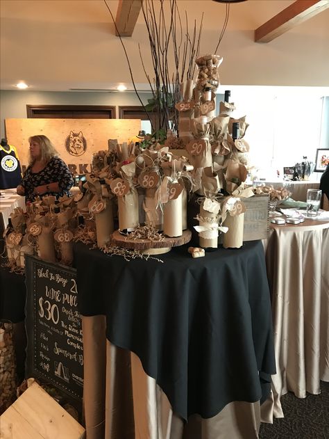 Wedding Fundraising Ideas, Wine Pull Fundraiser, Silent Auction Table, Stag And Doe Ideas, Bourbon Display, Homemade Wine Rack, Winter Soiree, 60th Wedding Anniversary Party, Wine Pull