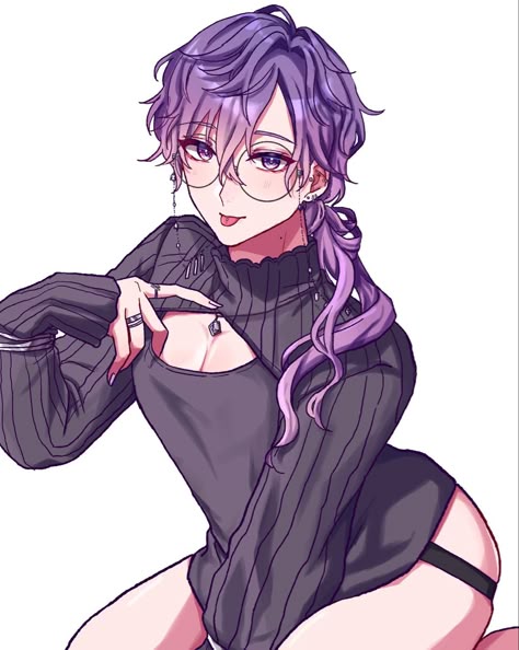 Uki Violeta New Outfit, Femboy Fanart Haikyuu, Femboy Character Oc Art, Femboy Character Oc, Fem Boy Oc, Femboy Drawing Oc Base, Goth Boy Art, Femboy Oc, Purple Hair Anime