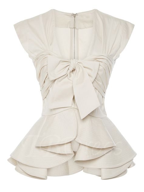 Tbdress.com offers high quality Back Zipper Bow Knot Layer Women's Blouse Blouses unit price of $ 30.99. White Sleeveless Shirt, Sleeveless Peplum Top, Johanna Ortiz, Elegant Blouses, Mode Inspiration, Ruffle Top, Blouse Styles, White Shirt