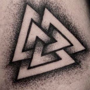 Negative Shaded Tattoos, Triangle Tattoos With Meaning, Small Nordic Tattoo Men, Nordic Triangle Tattoo, Viking Triangle Tattoo, Viking Tattoos For Women Meaning, Small Viking Tattoos For Men, German Tattoo For Men, Valknut Tattoo Design