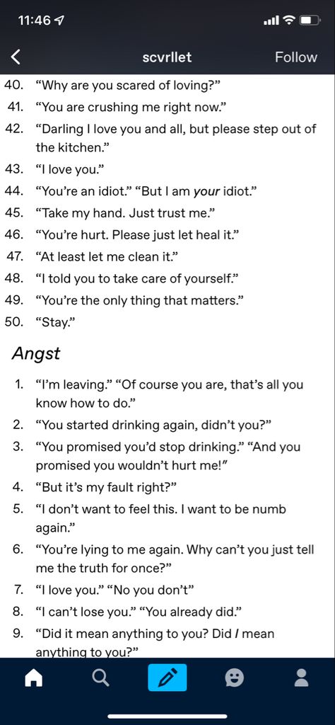 Love Story Prompts Writing Inspiration, Toxic Family Prompts, How To Write A Scared Character, Breakup Prompts, Nightmare Prompts, How To Write A Argument Scene, Dialogue That Gets Scarier When Trapped In A Hug, Character Injury Prompts, Writing Prompt Unrequited Love