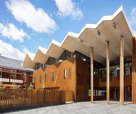 Australia's best libraries designs recognized | ArchitectureAU Folding Roof, Concept Board Architecture, Floating Canopy, Folding Architecture, Roof Canopy, Canopy Architecture, Community Hub, Library Bag, Roof Architecture