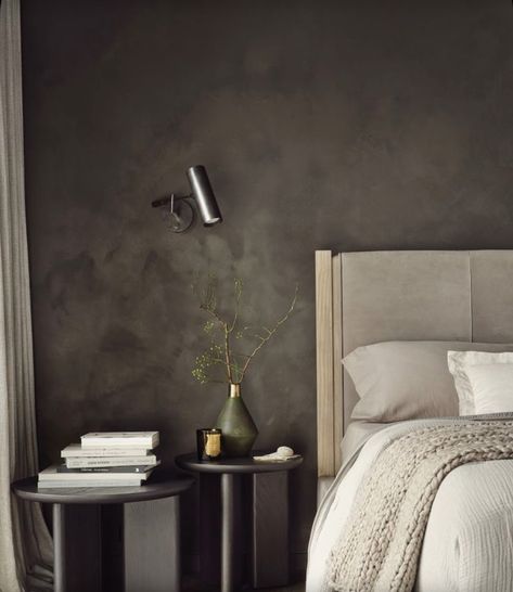 Black Limewash, Limewash Walls, Small Gallery Wall, Charcoal Walls, Black Accent Walls, White Couches, Relaxing Bedroom, Accent Wall Bedroom, Private Home