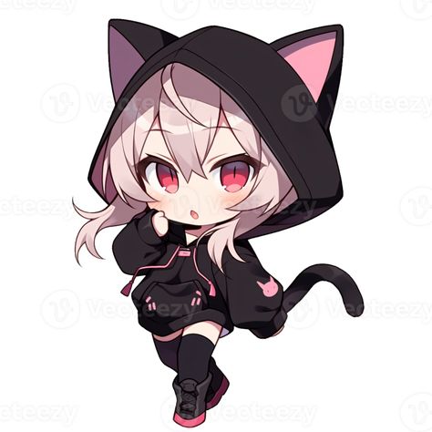 Chibi Cat, Chibi Art, Chibi Girl, Cat Hoodie, Cute Anime Chibi, Kawaii Chibi, Concept Art Drawing, Chibi Drawings, Anime Cat