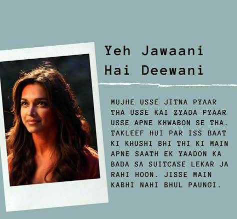 Bollywood Monologues, Hindi Monologue Script, Movie Dialogues Aesthetic, Yjhd Aesthetic, Yjhd Quotes, Bollywood Love Quotes, Filmy Quotes, Dear Zindagi Quotes, Dear Zindagi