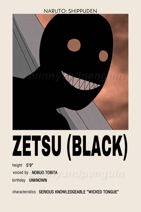 Zetsu (black) Naruto Minimalist Anime Poster Polaroid made by @bunnyandpenguin **FREE FOR PERSONAL USE, PLEASE DONT USE FOR PROFIT OR REPOST WITHOUT CREDIT** Black Zetsu, Minimalist Anime Poster, Black Naruto, Naruto Poster, 3 Anime Best Friends Icons, Poster Polaroid, Minimalist Anime, Minimalist Posters, Naruto Uzumaki Art