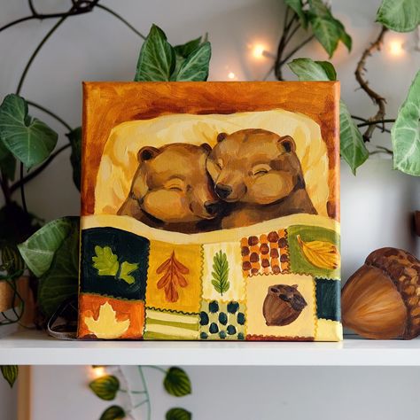 🐻🍁 The bears are falling asleep, their expressions capturing the essence of comfort and togetherness. This is the first in a seasonal series, with each blanket’s design reflecting the beauty of its respective season. 🌰🍂 ✨️ original and prints available ✨️ acrylic painting on canvas ✨️ worldwide shipping Falling Asleep, S Design, Acrylic Painting On Canvas, Whimsical Art, Artsy Fartsy, Acrylic Painting Canvas, Painting On Canvas, How To Fall Asleep, The Beauty