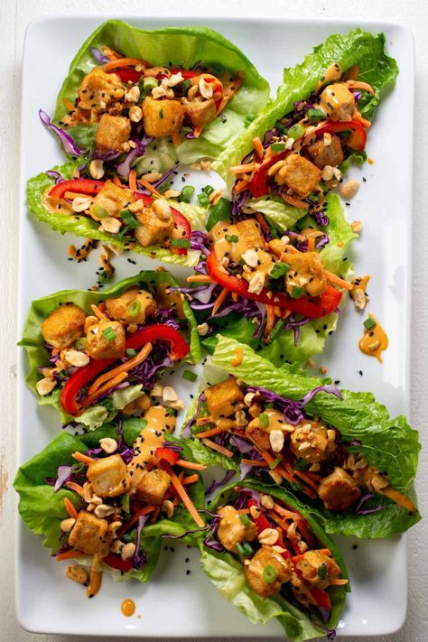 Thai Basil Tofu, Basil Tofu, Larb Gai, Tofu Lettuce Wraps, Thai Tofu, Thai Lettuce Wraps, Thai Appetizer, Marinated Tempeh, Tofu Marinade