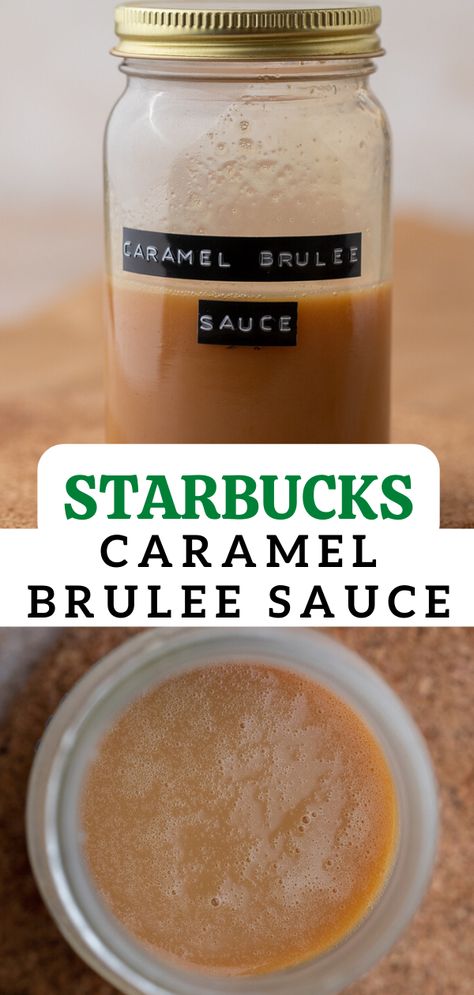 This Starbucks caramel brulee sauce tastes just like the one they use in stores r actually even better. It is made with a few simple ingredients and some milk powder just like the syrup ingredients list suggests. It is pretty much a doctored-up caramel sauce that will allow you to make the best at-home Starbucks caramel brulee latte ever! Caramel Brulee Sauce, Starbucks Caramel Brulee Latte, Starbucks Caramel Brulee, Caramel Brulee, Homemade Coffee Syrup, Caramel Brulee Latte, Starbucks Caramel, Creamer Recipe, Copycat Starbucks Recipes