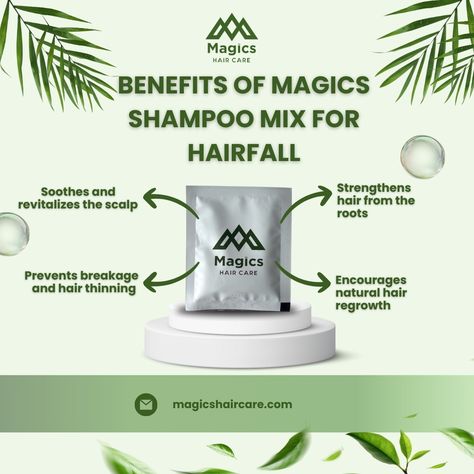 🌿 Say Goodbye to Hair Fall Naturally with Magics Shampoo Mix! 🌿 Our Ayurvedic Shampoo Mix is packed with powerful, all-natural ingredients to combat hair fall and promote healthy growth from the roots. Here’s how it works: ✨ Soothes and revitalizes the scalp ✨ Prevents breakage and hair thinning ✨ Strengthens hair from the roots ✨ Encourages natural hair regrowth Elevate your hair care routine with the gentle yet effective power of Ayurveda. Magics Shampoo Mix is here to help you achieve f... Ayurvedic Shampoo, Natural Hair Regrowth, Hair Thinning, Magic Hair, Hair Regrowth, Hair Breakage, Hair Fall, Hair Strengthening, The Roots