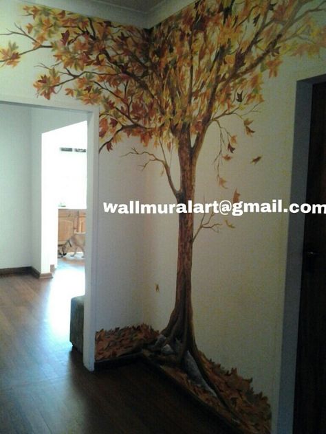 Wall mural autumn tree Tree Wall Painting, Fall Tree Painting, Tree Wall Murals, Tree Mural, Yellow Tree, Bedroom Wall Designs, Autumn Tree, Wall Designs, Home Board