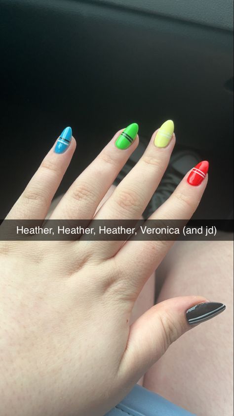 Veronica Sawyer Gacha Club, Heathers The Musical Nails, Six The Musical Inspired Nails, Musical Theatre Nails, Heathers Musical Aesthetic, Theatre Nails, Heathers Makeup, Heathers Nails, Jason Dean