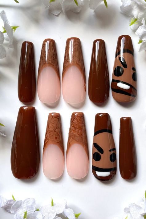 Shooky Bt21 Nails, Yoongi Nails Designs, Cute Nails Designs For Acrylics, Agust D Inspired Nails, Suga Nail Art, Yoongi Nails, Agust D Nails, Army Nail Art, Bt21 Nails