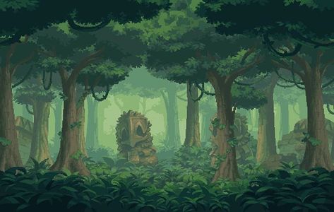 An amazing background by 🔸skittle🔸 on PixelJoint. Love the painting-like aesthetics 💚 . ➡️ Follow @2DArmory Pixel Art Store 🕹️ Use code ⏹️… Pixel Art Landscape, Kare Kare, Piskel Art, Pixel Art Background, Pixel Art Tutorial, Hand Painted Textures, Wanderer Art, 2d Game Art, Forest Background