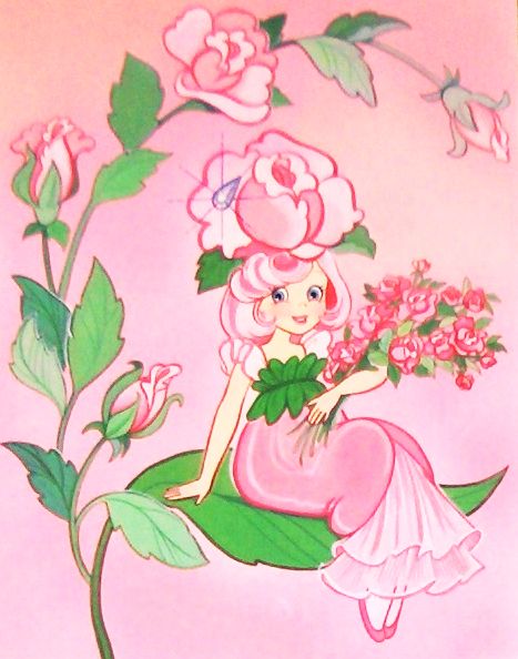 Rose-Petal Place Peppermint Rose Cartoon, Pink Rose Illustration, Rose Petal Place, Peppermint Rose, 80s Cartoons, Fairytale Art, Vintage Character, Vintage Cartoon, Childrens Art