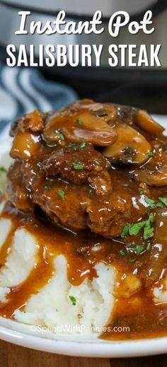 Instant Pot Salisbury Steak, بطاطس مهروسة, Slow Cooker Salisbury Steak, Over Mashed Potatoes, Salisbury Steak Recipes, Best Instant Pot Recipe, Brown Gravy, Comfort Food Recipes Dinners, Mushroom Gravy