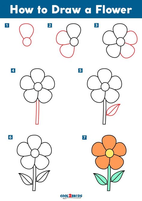 Draw A Simple Flower, Teach Kids To Draw, Draw A Flower, Cute Flower Drawing, Tattoos Butterfly, Simple Flower Drawing, Dreamy Flowers, Drawing Steps, Easy Flower Drawings