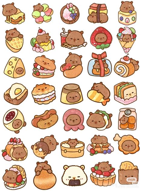 Capybara Art, Capybara Sticker, Handmade Bookmarks Diy, Bottle Drawing, Animal Food, Cute Easy Doodles, Hello Kitty Coloring, Creative Drawing Prompts, Cute Food Drawings