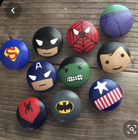 Boys Superhero Bedroom, Drawer Pulls Dresser, Superhero Bedroom, Diy Rock Art, Superhero Room, Painted Rocks Kids, Painted Rocks Craft, Painted Rocks Diy, Rock Painting Ideas Easy