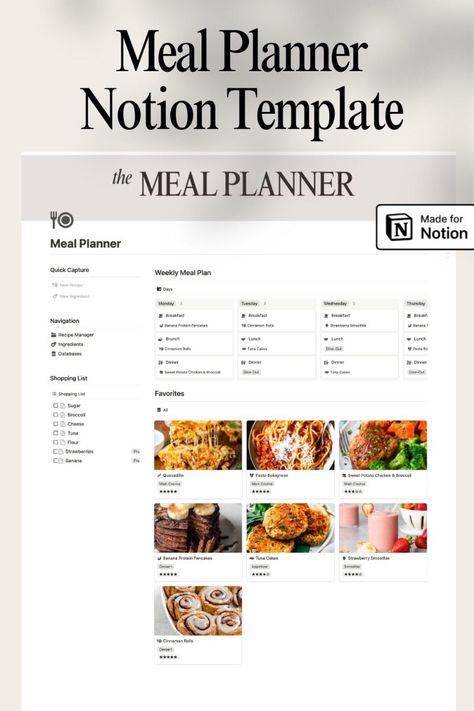 Meal Planner Notion Template | Recipe Tracker minimalnotiontemplate #travelplannertemplatenotion☘️ Recipe Tracker, Meal Prep Template, Notion Meal Planner, Recipe Organizer, Meal Tracker, Travel Planner Template, Notion Planner, Food Tracker, Meal Planning Template