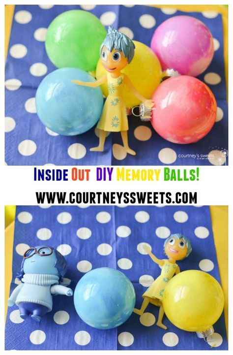 Inside Out Birthday Party Idea, Inside Out Toys, PLUS DIY Inside Out Memory Balls! Inside Out Memory Balls, Birthday Girl Party Ideas, Inside Out Birthday Party, Olivia Mcdowell, Camping Party Ideas, Inside Out Party Ideas, Inside Out Toys, Inside Out Birthday, Pixar Party