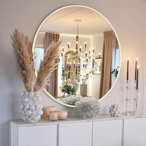 36 in. W x 36 in. H Large Round Aluminum Frame Wall Mounted Wall Mirror Vanity Mirror Mantle Decor Round Mirror, Round Mirror Living Room, Minimalist Bathroom Mirrors, Mirror Accent Wall, Modern Bathroom Mirror, Round Vanity Mirror, Living Room Upstairs, Entrance Mirror, Round Vanity