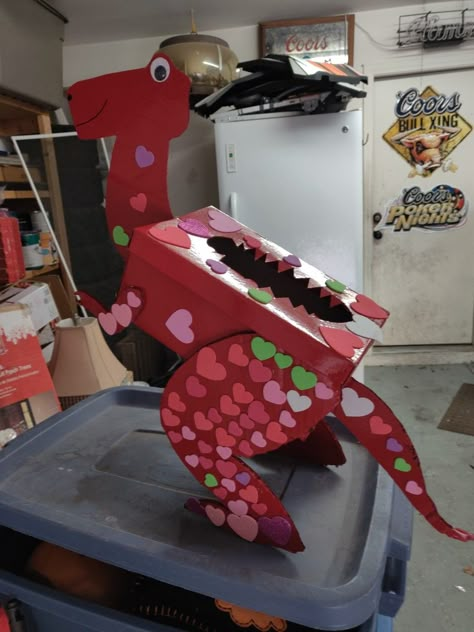 Dinosaur Out Of Recycled Materials, How To Build A Dinosaur, Dinosaurs Valentines Boxes, Boys Valentines Boxes Dinosaur, Diy Dinosaur Valentine Boxes For Boys, Valentines Box Dinosaur, Recycled Dinosaur Project, Dino Valentines Box Ideas, Dino Valentine Boxes For Boys