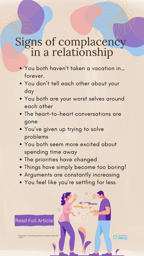 Complacency in a relationship is a stage where both partners are very comfortable with each other to the point that the relationship feels monotonous or stagnant. Read full article. Happy Wife Happy Life, Marriage Problems, Happy Wife, In A Relationship, A Relationship, Relationship Advice, Happy Life, Problem Solving, Personal Growth