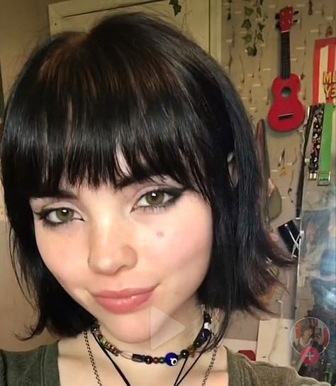 Short Haircut Inspo For Round Face, Short Hair And Bangs Round Face, Bob Alternative Hair, Short Black Hair With Bangs Round Faces, Cute Short Hair Cuts With Bangs, Short Bob On Round Face, Alt Haircuts For Round Faces, Wolf Cut Bob With Bangs, Short Hair Cuts For Women With Bangs