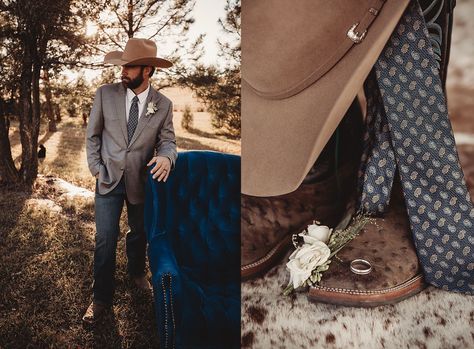 Take a peek at the 4 sexiest modern cowboy styles for your western groom this season. Book your 2022 wedding with Native Roaming today! cowboy wedding ideas, groom style, groom stuff, groomsmen and groom, groom suit, groom wedding suits, groom wedding attire, mens wedding wear, guy attire for wedding, outfits for men wedding, wedding mens attire, cowboy wedding, cowboy life, western wear, wedding cowboy boots, cowboy hat wedding Outfits For Men Wedding, Wedding Mens Attire, Cowboy Wedding Ideas, Cowboy Hat Wedding, Western Groom, Mens Wedding Wear, Suit Jacket With Jeans, Cowboy Groom, Western Weddings