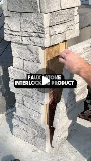 Stone Beams Porch, Faux Stone Pillar Wraps, Pillar Wraps Columns, Porch Beam Wrap, Stone Column Wrap Porch Posts, Diy Driveway Columns, Boxing In Porch Posts, Stone Posts On Porch, Diy Driveway Pillars