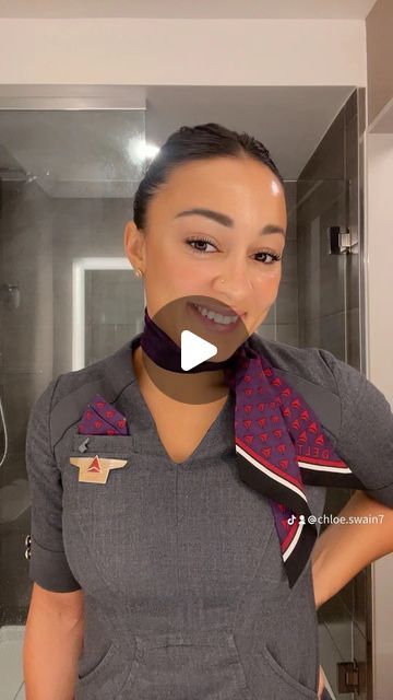 Chloe Swain | FlightAttendantFitness on Instagram: "My go-to when tying my neck scarf.   Super easy ✔️  Always chic 💅🏽  #flightattendants #flightattendantlifestyle #cabincrewgirls #cabincrewlifestyle" Small Neck Scarf Tying, Short Silk Scarf Tying, Short Scarf Tying, Neck Scarf Outfit, Small Neck Scarves, Silk Scarf Tying, Short Scarves, Neck Scarf Tying, Scarf Outfit