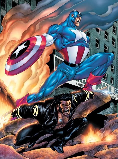 Captain America and Wolverine by Tom Derenick J Scott Campbell, Scott Campbell, Fairytale Fantasies, Comic Manga, Superhero Comics, Marvel Comics Art, Ms Marvel, Marvel Vs, American Comics