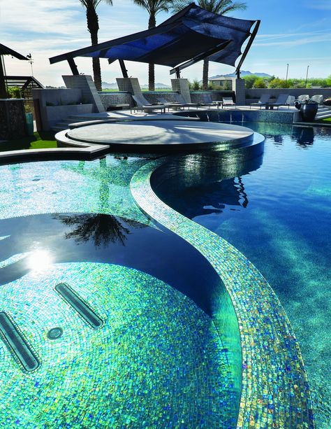 Blues and greens glass mosaic pool tile - Unique Stone Imports Pirate Concept, Ideas De Piscina, Moderne Pools, Amazing Pools, Pool Finishes, Luxury Swimming Pools, Swimming Pool Tiles, Indoor Pools, Glass Pool