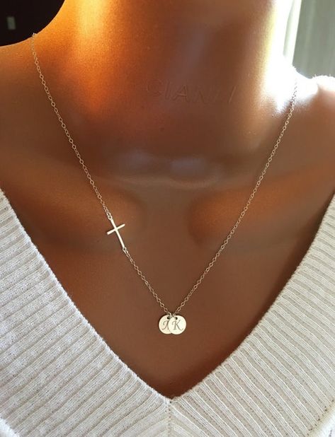 Mothers Necklace Grandma Gift Personalized Sideway Cross and | Etsy Initial Disc Necklace, 20 Inch Necklace, Rose Hill, Name Necklaces, Wichita Ks, Utila, Great Gifts For Mom, Mothers Necklace, Disc Necklace