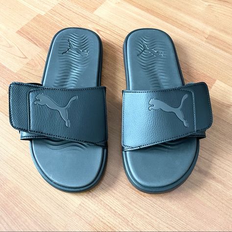 Nwot Puma Velcro Slides. Super Comfortable And Can Be Men’s Or Women’s! Size Marked As Uk 7, But Is Us 8. Like New In Excellent Condition! Puma Slides Women, Puma Slides For Men, Puma Slides, Puma Slip-on Sneakers For Sports, Black Slip-on Puma Sneakers, Black Puma Sneakers Synthetic Material, Pumas Shoes, Flip Flop Sandals, Slides