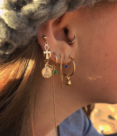 Gold Ankh Stud Earring Gold Stud Earring - Etsy Australia Cool Ear Piercings, Pretty Ear Piercings, Cool Piercings, Cute Ear Piercings, Gold Filled Hoops, Dope Jewelry, Funky Jewelry, Jewelry Lookbook, Ear Rings