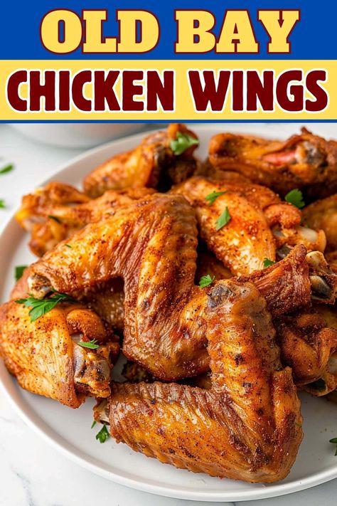 Best Chicken Wings Recipe Baked, Chicken Wings In The Oven Crispy, Old Bay Chicken Wings, Old Bay Chicken, Maryland Recipes, Old Bay Wings, Chicken Wing Flavors, Chicken Wing Sauce Recipes, Wing Party