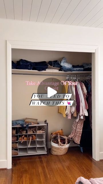 Organization | Home | Amazon Finds on Instagram: "🛍️ Take advantage of your closet space for more room for new outfits! 🌟  #homedecoration  #closetmakeover  #closetgoals  #homehacks   Credits: @shylacino" How To Hide Open Closet, Optimizing Closet Space, Wallpaper For Closet Small Spaces, Covering A Closet With No Door, Closet Curtain Ideas Bedroom, Closet With No Doors Ideas, No Closet Door Ideas, Closet No Doors, Closet With No Doors