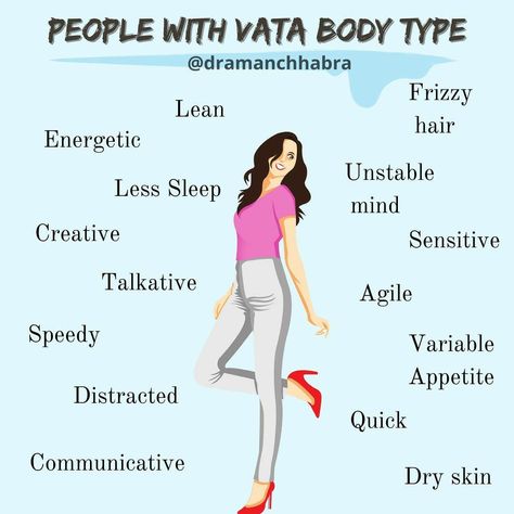 In terms of Ayurveda, we all have a unique combination of body types! Does your body sound much more like Vata type? Not sure about your body type! This post helps you to examine your body type. If you have a Vata dosha, Ayurveda teaches you everything from tip to toe about you and your body. So, live a meaningful life according to your body type. #ayurveda #vata #vatabody #ayurvedavata #holistichealth #holisticlifestyle #ayurvediclifestyle #bodytype #dosha #naturaltherapy #facts Vata Body Type, Ayurveda Vata, Ayurveda Life, Vata Dosha, Holistic Lifestyle, Natural Therapy, Meaningful Life, Healthy Happy, Holistic Health