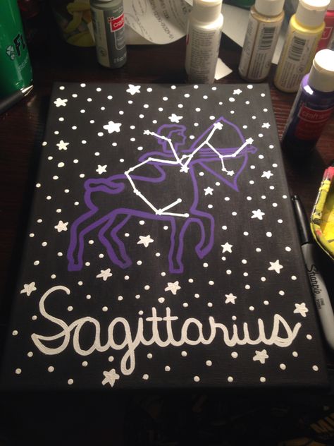 Sagittarius constellation canvas Zodiac Painting Ideas Sagittarius, Sagittarius Painting Canvases, Sagittarius Painting Ideas, Astrology Painting Ideas, Sagittarius Painting, Astronomy Projects, Pairing Ideas, Sagittarius Constellation, Painting Canvases