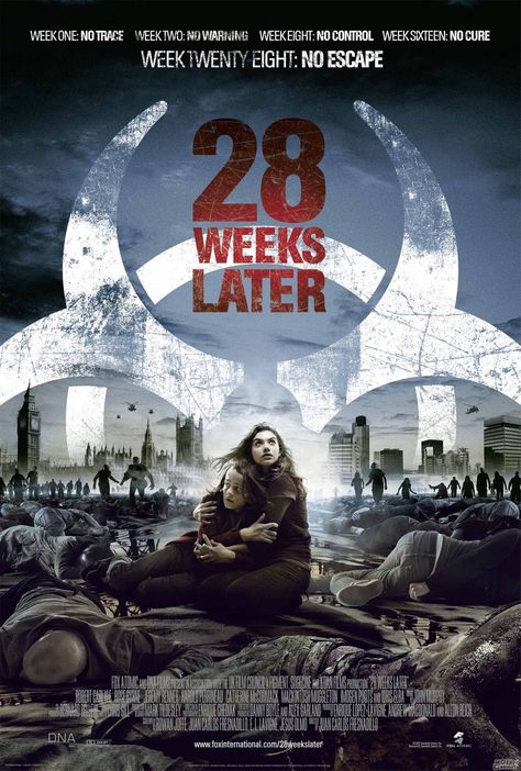 October 28th : 28 Weeks Later (2007) Film Zombie, 28 Weeks Later, Tam Film, Dawn Of The Dead, 28 Days Later, Rose Byrne, Zombie Movies, Film Horror, رعب نفسي