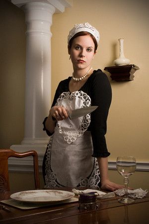 Mrs. White | ...with the knife, in the dining room. | chris-tina | Flickr Clue Mrs White Costume, Ms White Clue Costume, Mrs White Costume Clue, Clue Mrs White, Clue Play, Maid Aesthetic, Clue Costume, Maid Halloween, Clue Movie