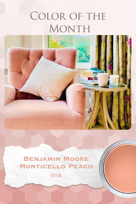 Peach Colored Rooms, Peach Living Rooms, Woodlawn Blue Benjamin Moore, Peach Paint Colors, Coral Paint Colors, Peach Rooms, Peach Bedroom, Woodlawn Blue, Peach Paint